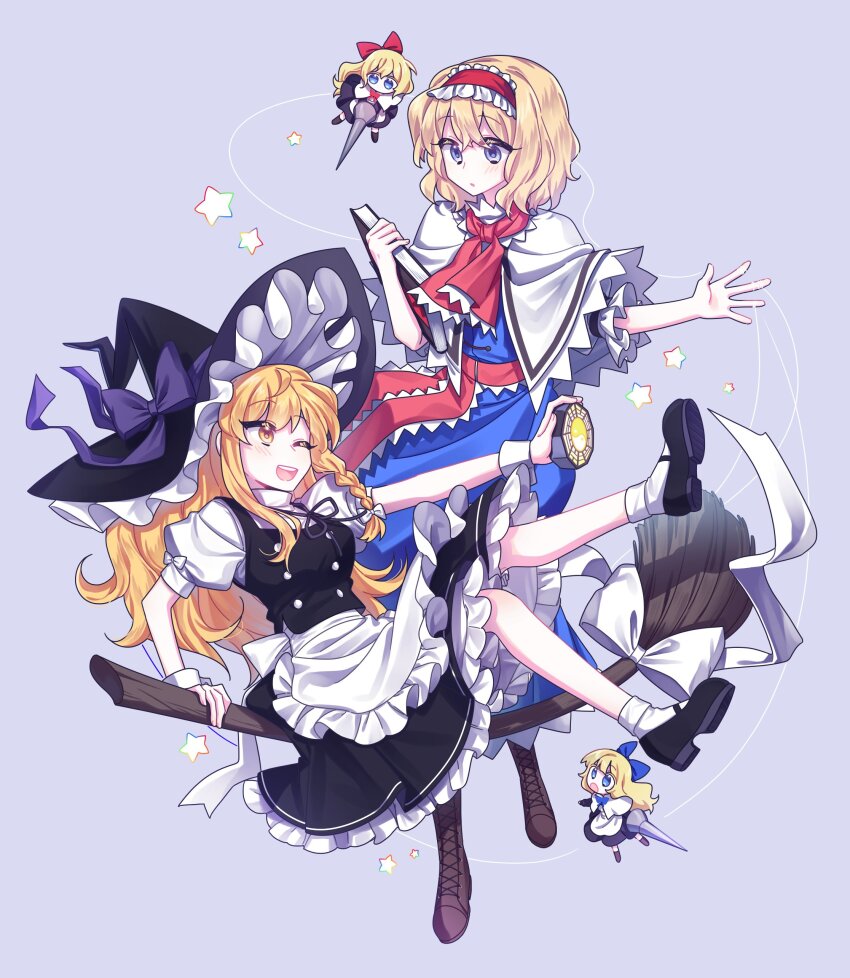2girls, absurdres, alice_margatroid, apron, black_skirt, black_vest, blonde_hair, blue_bow