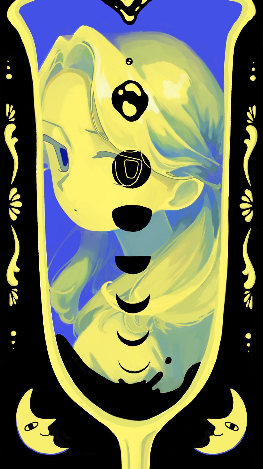 1girl, absurdres, aruun, black_background, blue_background, blue_pupils, border, closed_mouth