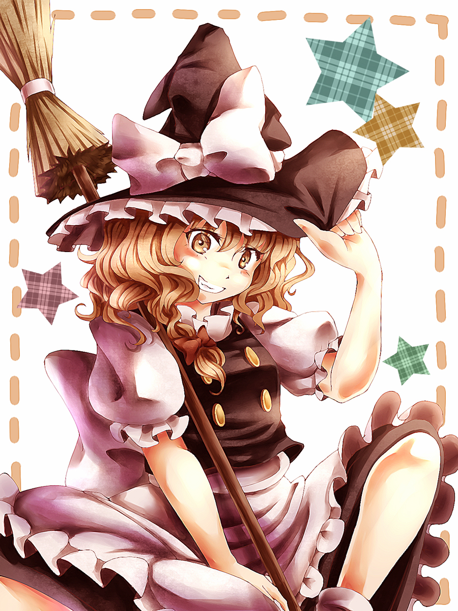 1girl, broom, female_focus, hat, highres, kirisame_marisa, namu_(artist), namuko