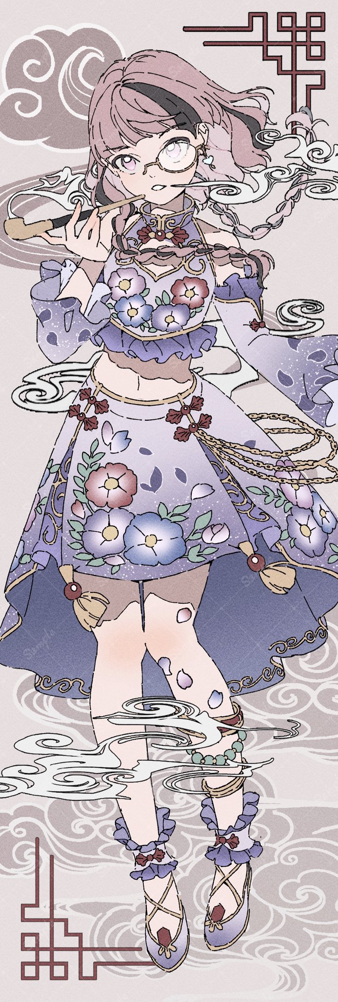 1girl, aikatsu!, aikatsu!_(series), bare_shoulders, cloud, detached_sleeves, floral_print, full_body