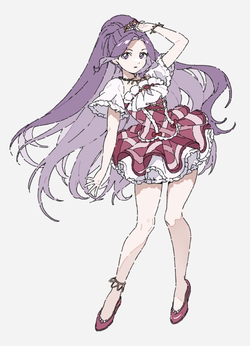 1girl, aikatsu!, aikatsu!_(series), arm_up, bracelet, commentary, dress, frilled_dress