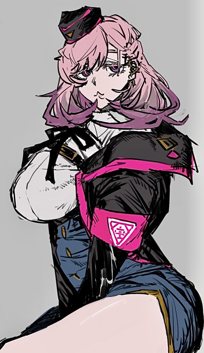 1girl, :3, aa_(happy2525_aao), armband, black_jacket, black_ribbon, blue_skirt, breasts