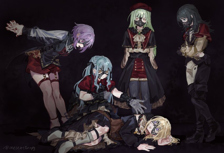 5girls, absurdres, amoris_(bang_dream!), ascot, ave_mujica_(bang_dream!), bang_dream!, bang_dream!_it's_mygo!!!!!, bead_necklace