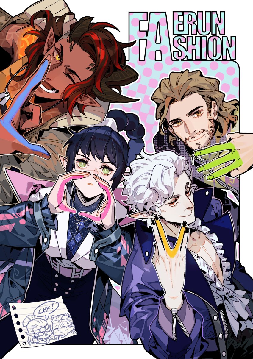 2boys, 2girls, absurdres, alternate_costume, astarion, baldur's_gate, baldur's_gate_3, beard