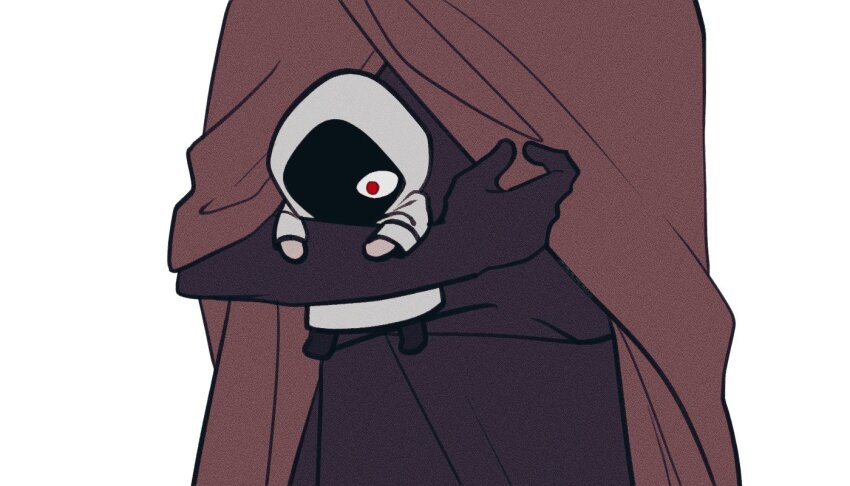 1boy, 1girl, black_skin, brown_cloak, carrying, carrying_person, cloak, colored_skin