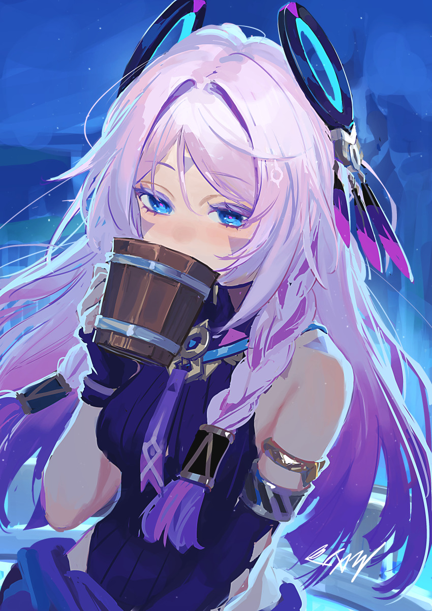 1girl, absurdres, bare_shoulders, black_leotard, blue_eyes, braid, citlali_(genshin_impact), commentary_request