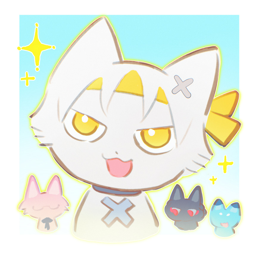 animal_ear_fluff, asaba_harumasa, asaba_harumasa_(cat), black_cat, black_choker, blue_background, blue_cat, cat