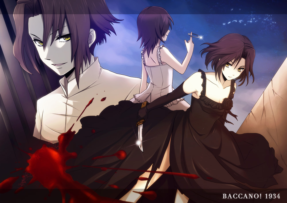 00s, 1boy, 2girls, baccano!, bad_id, bad_pixiv_id, chane_laforet, dress