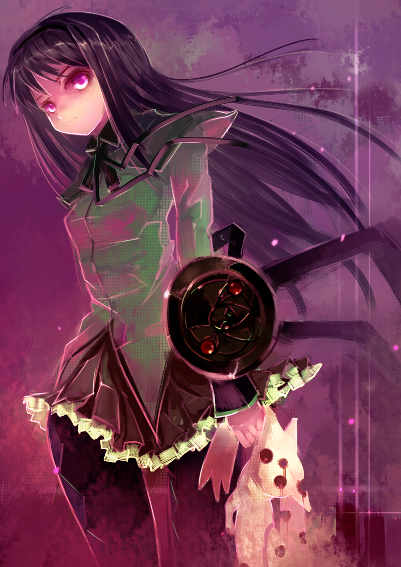 10s, akemi_homura, akemi_homura_(magical_girl), black_hair, blood, bullet_hole, dark, die_letzte_(tc)