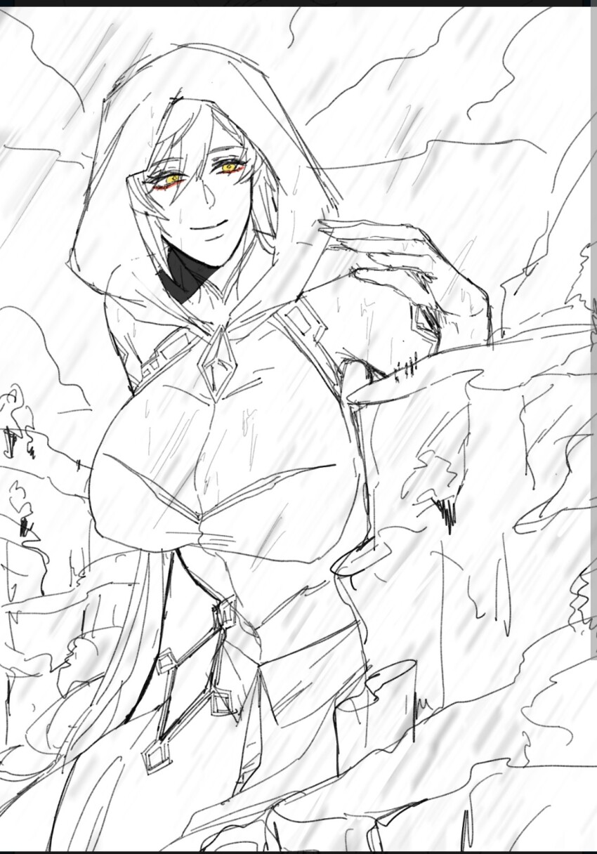 1girl, breasts, cliff, genderswap, genderswap_(mtf), genshin_impact, giant, giantess