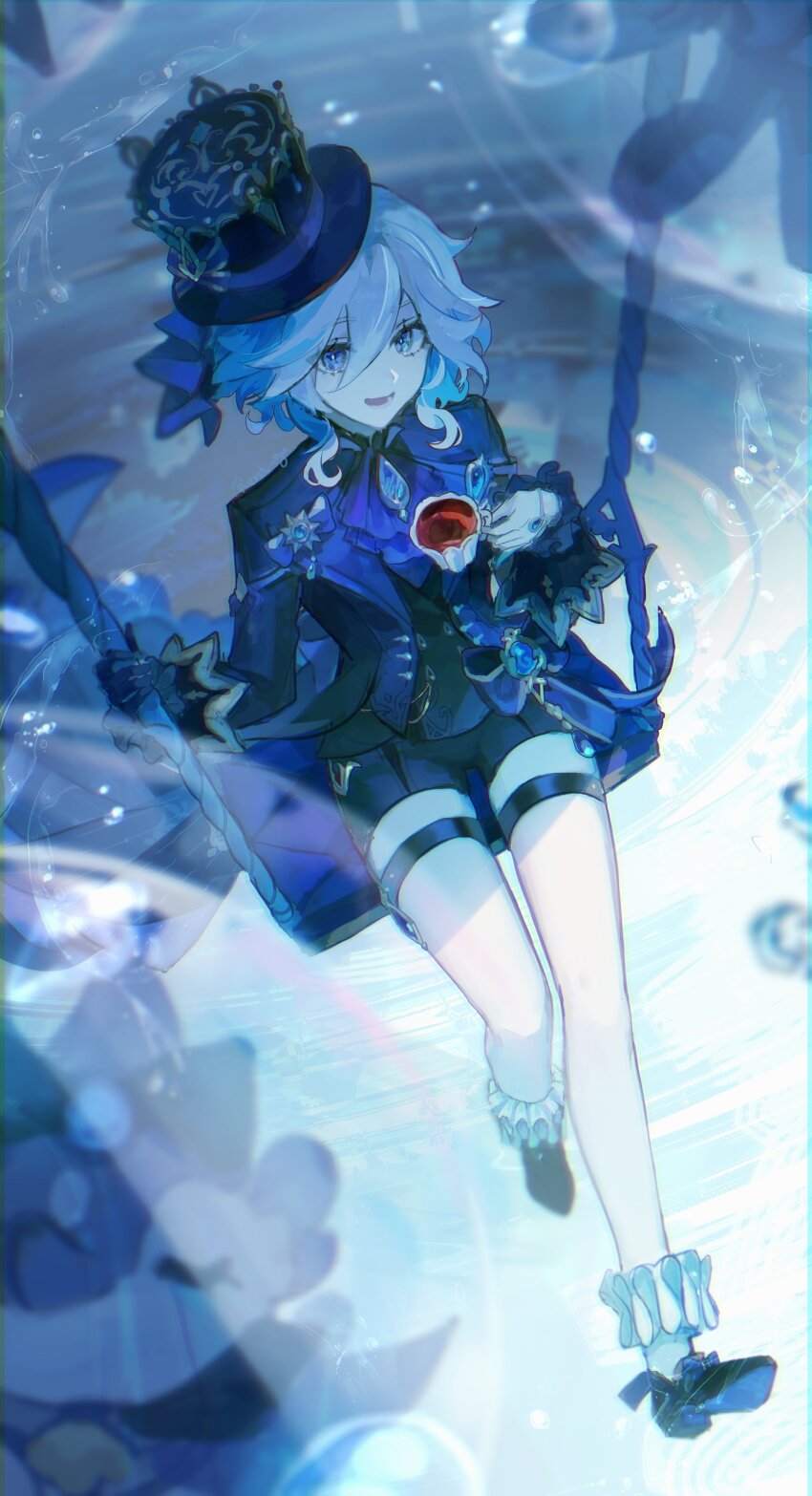 1girl, absurdres, ascot, asymmetrical_gloves, black_gloves, black_hat, black_jacket, black_shoes