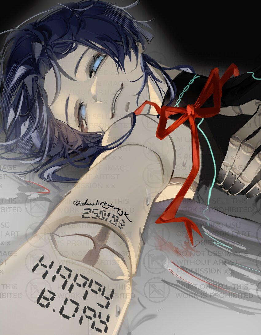 1boy, absurdres, armpits, black_background, black_bodysuit, blue_eyes, bodysuit, doll_joints