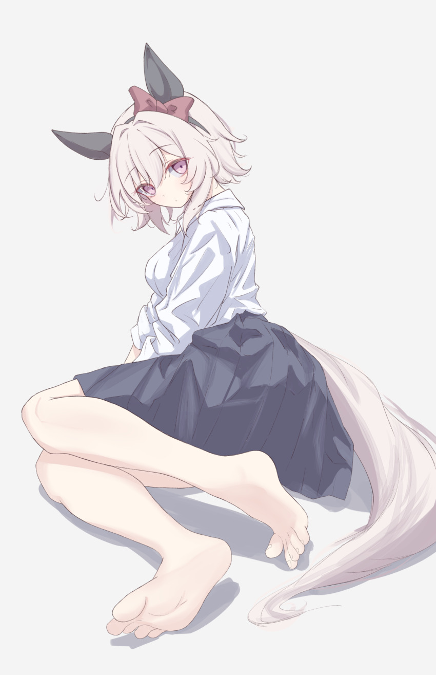 1girl, animal_ears, barefoot, blue_eyes, blush, curren_chan_(umamusume), feet, highres