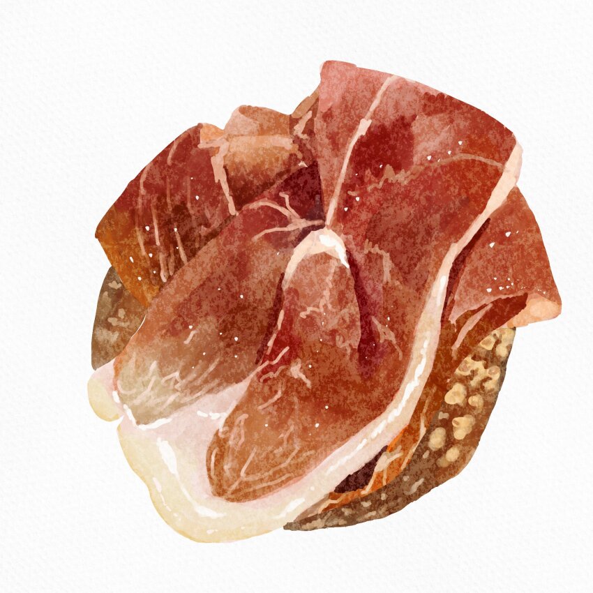 commentary_request, food, food_focus, food_request, ham, highres, no_humans, ocome_sumesh