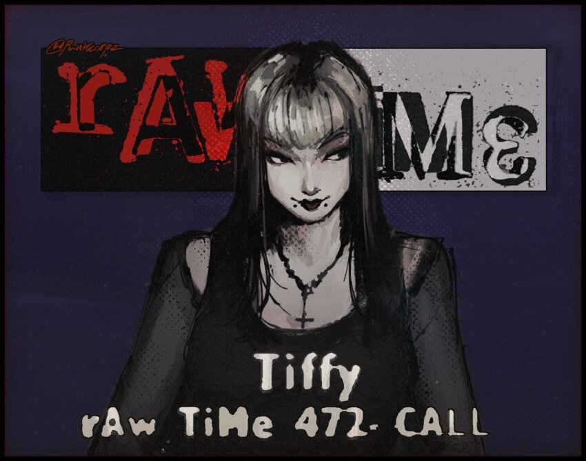 1girl, black_dress, black_eyes, black_hair, cross, cross_necklace, dress, gradient_hair