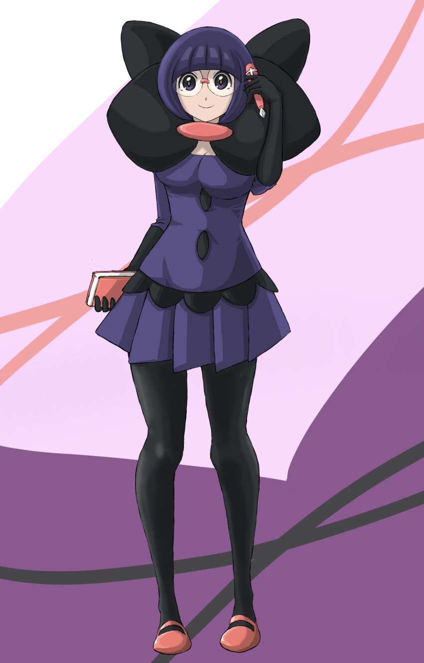 1girl, arm_at_side, black_collar, blunt_bangs, bob_cut, book, bow, breasts