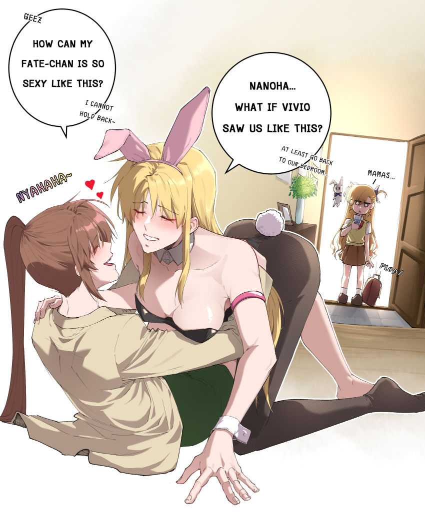 3girls, absurdres, animal_ear_hairband, animal_ears, ass, backpack, bag, barefoot