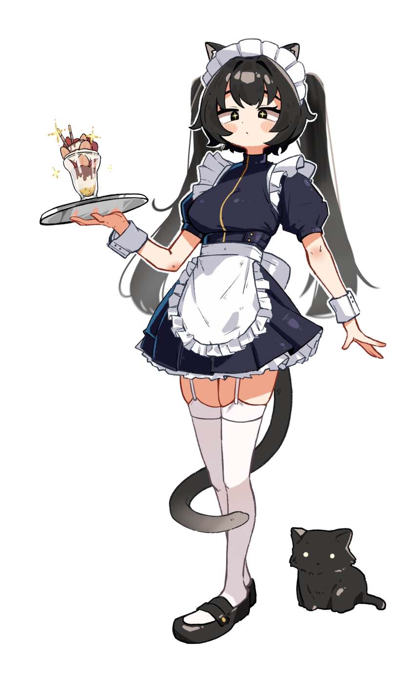 1girl, absurdres, animal, animal_ears, black_hair, black_shoes, blush, blush_stickers