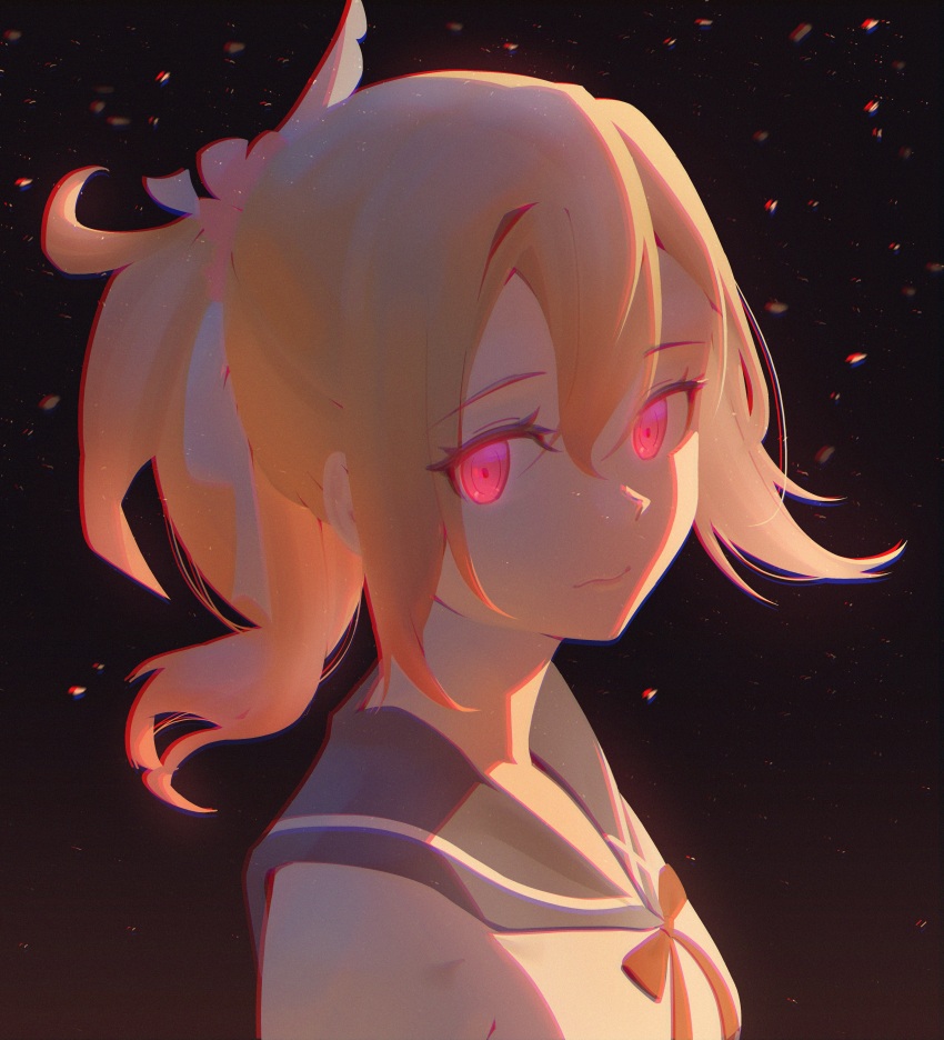 absurdres, blonde_hair, breasts, chromatic_aberration, dark_background, fuyou_lilienthal_yuuna, fuyou_yuuna_wa_yuusha_de_nai, hair_ribbon