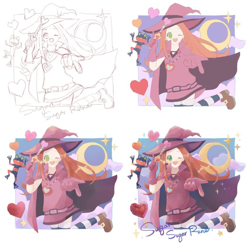 1girl, arri_(arrihare), cape, chocolat_meilleure, cloud, copyright_name, dress, duke_(sugar_sugar_rune)