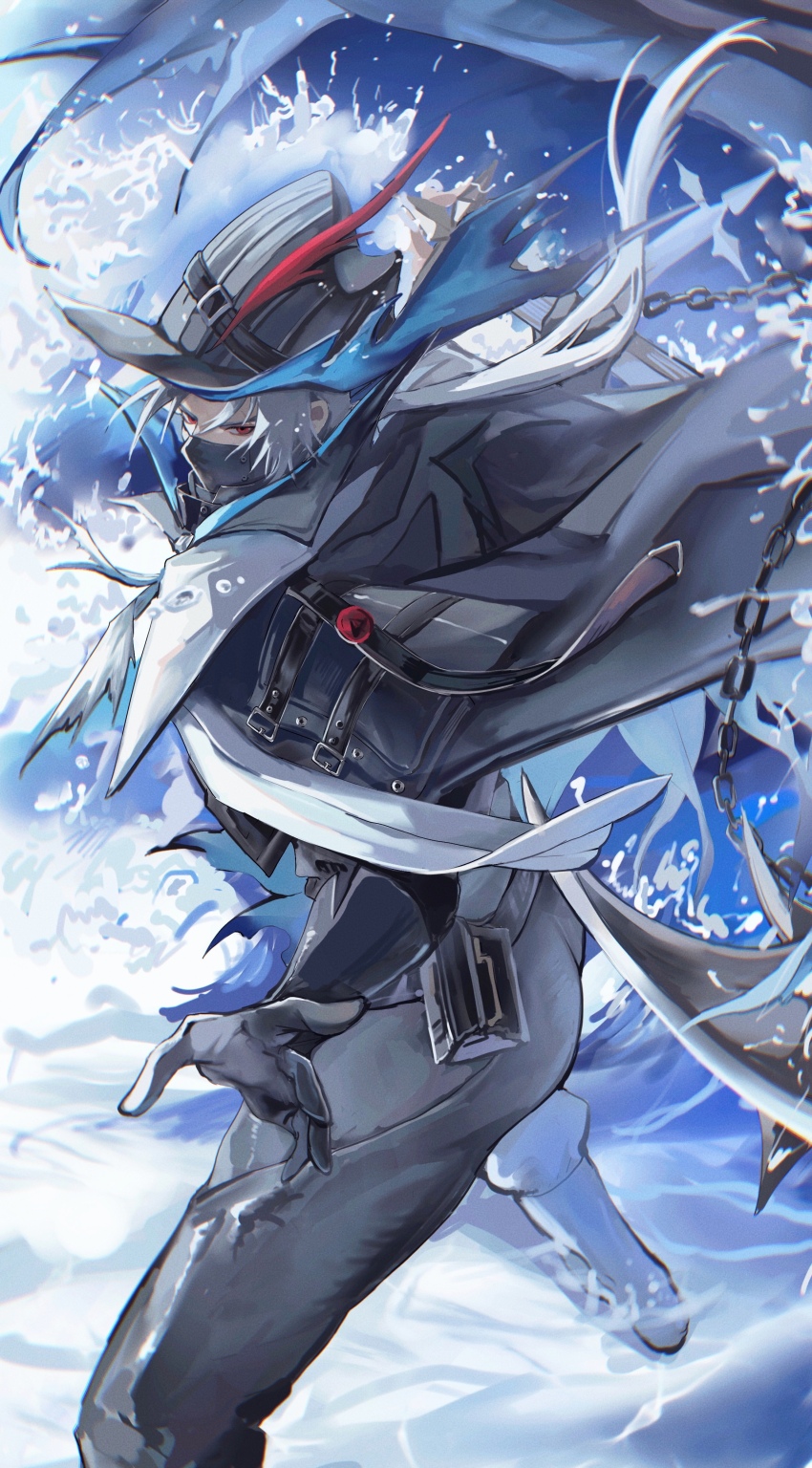 1boy, absurdres, arknights, ass, black_gloves, black_hat, black_jacket, black_pants