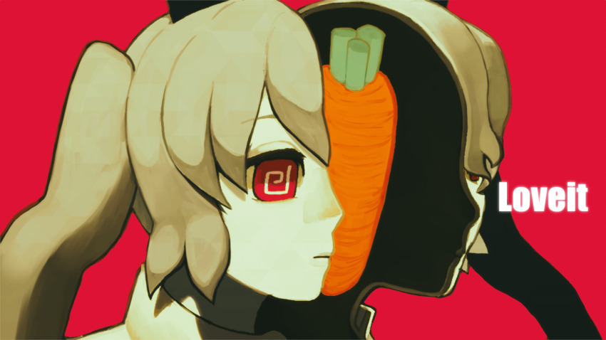 1girl, @_@, carrot, closed_mouth, commentary_request, eiri7hamono, grey_hair, hatsune_miku