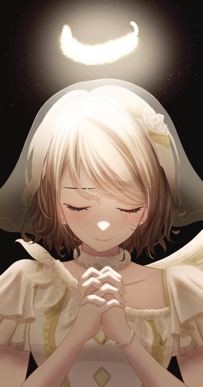 1girl, black_background, blush, brown_hair, choker, closed_eyes, collarbone, dress