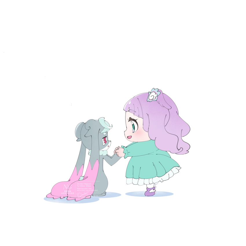 1girl, aqua_dress, aqua_eyes, baby, blush, creature, dress, ellee-chan