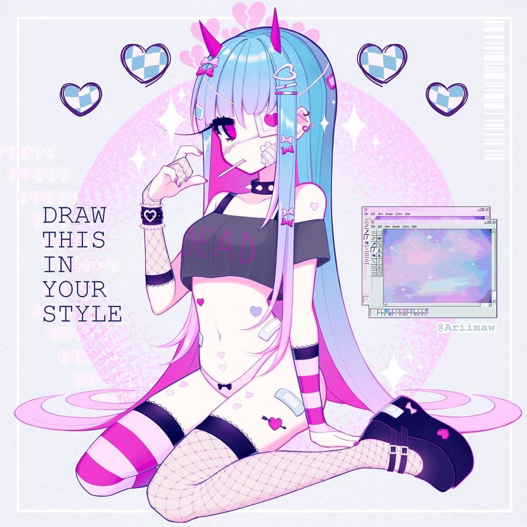 1girl, ariimaw, arm_support, asymmetrical_legwear, bandaid_on_hip, bandaid_on_thigh, barcode, bare_shoulders