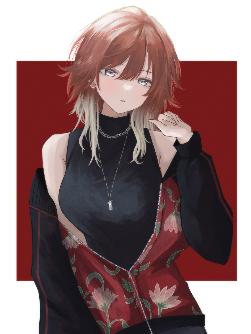 1girl, absurdres, aketa_mikoto, black_sweater, blonde_hair, blush, border, breasts