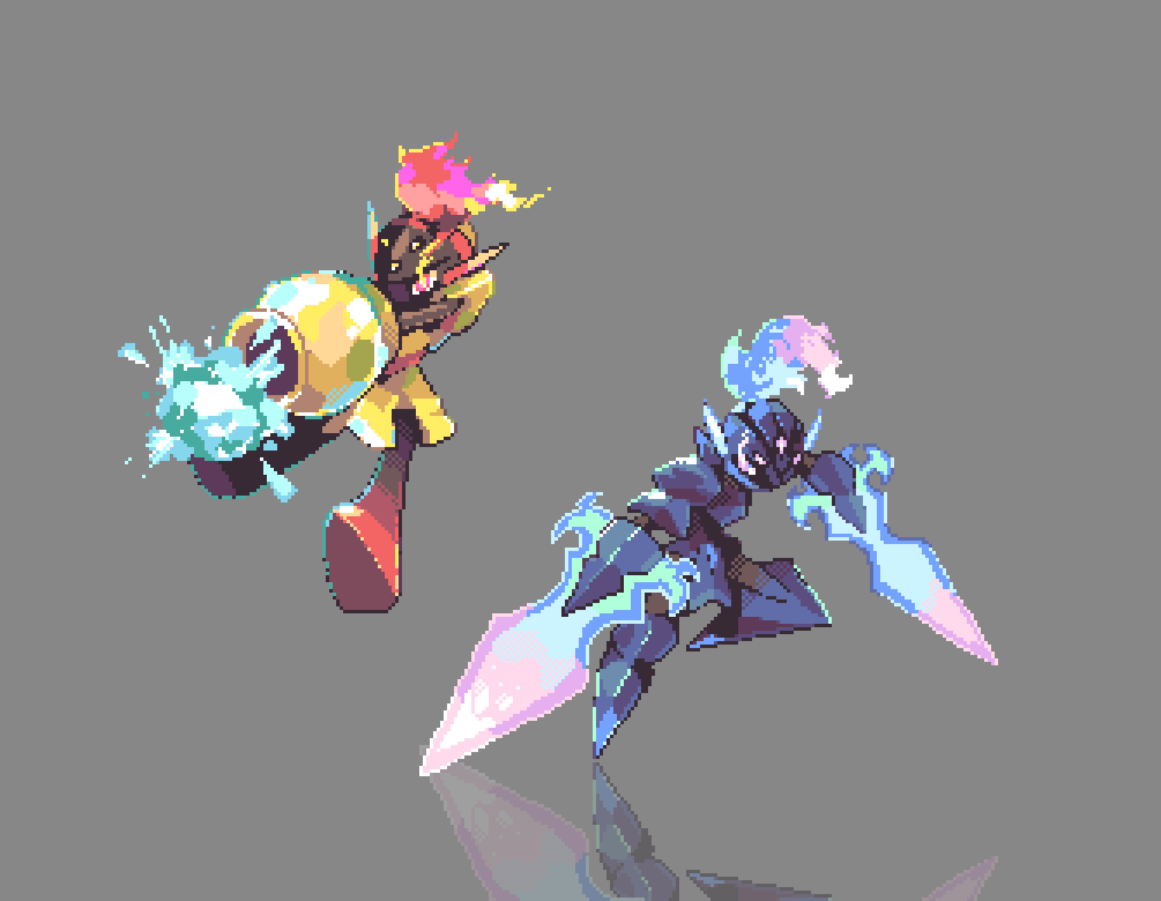 arm_blade, arm_cannon, armarouge, armor, ceruledge, dual_wielding, evolutionary_line, fire