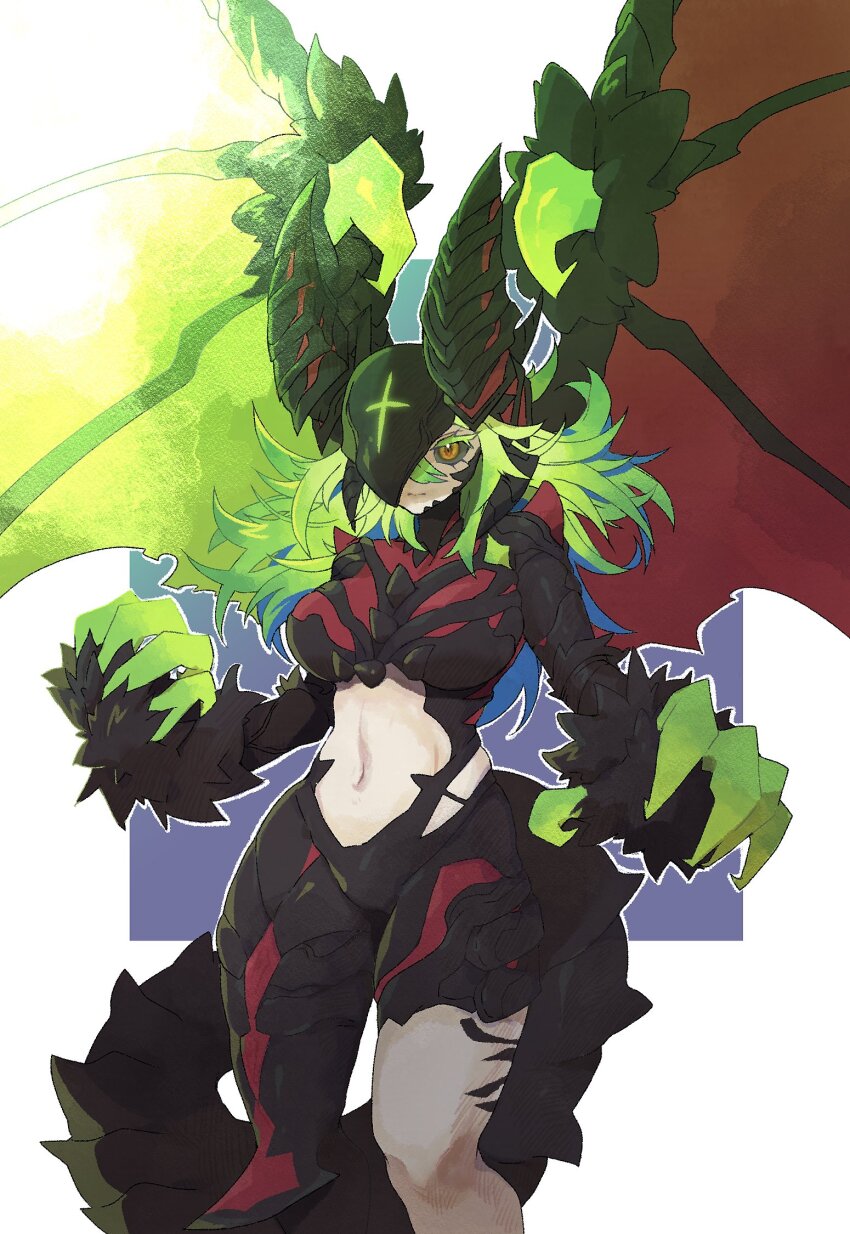 1girl, black_sclera, breasts, brown_eyes, colored_sclera, cowboy_shot, diabellstar_the_black_witch, diabellstar_vengeance