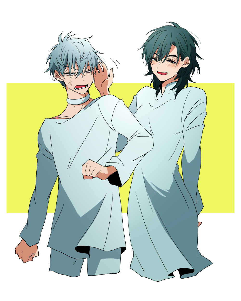 1boy, 1girl, alien_stage, anger_vein, aqua_eyes, arm_behind_back, black_eyes, black_hair