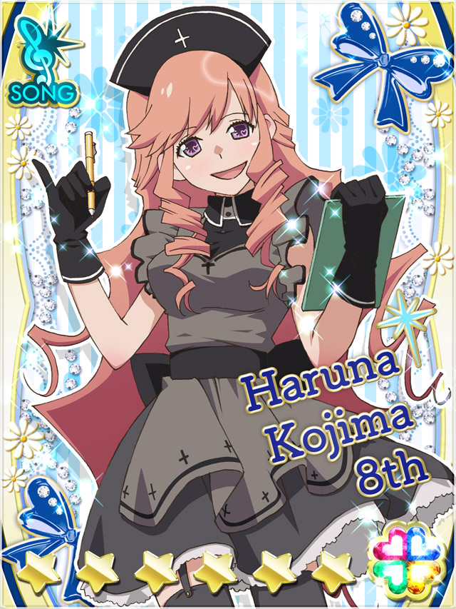 1girl, :d, akb0048, apron, black_dress, black_gloves, black_hat, black_thighhighs