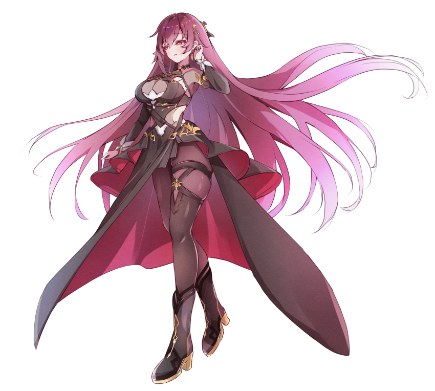 1girl, black_dress, black_footwear, black_pantyhose, breasts, brown_hair, cleavage, commentary_request