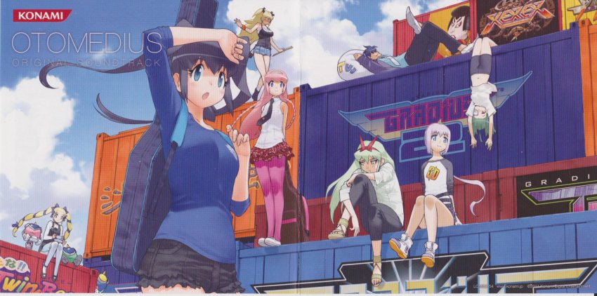 1boy, 6+girls, ahoge, alternate_costume, aoba_anoa, bike_shorts, blonde_hair, blue_hair