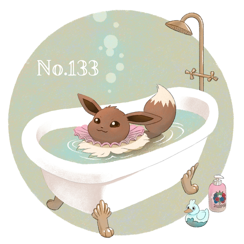 :3, animal_focus, brown_eyes, ducklett, eevee, full_body, gen_1_pokemon, gen_3_pokemon