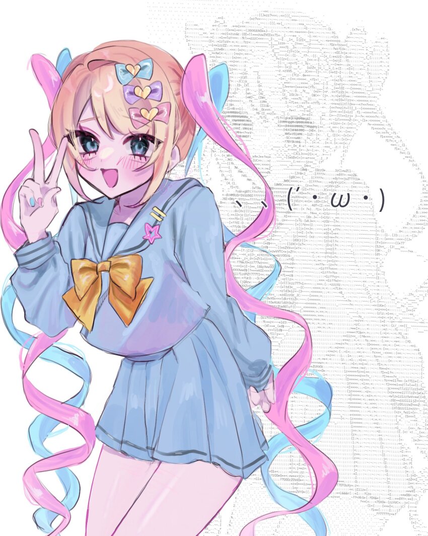 1girl, bow, bowtie, chouzetsusaikawa_tenshi-chan, hair_bow, highres, long_hair, long_sleeves