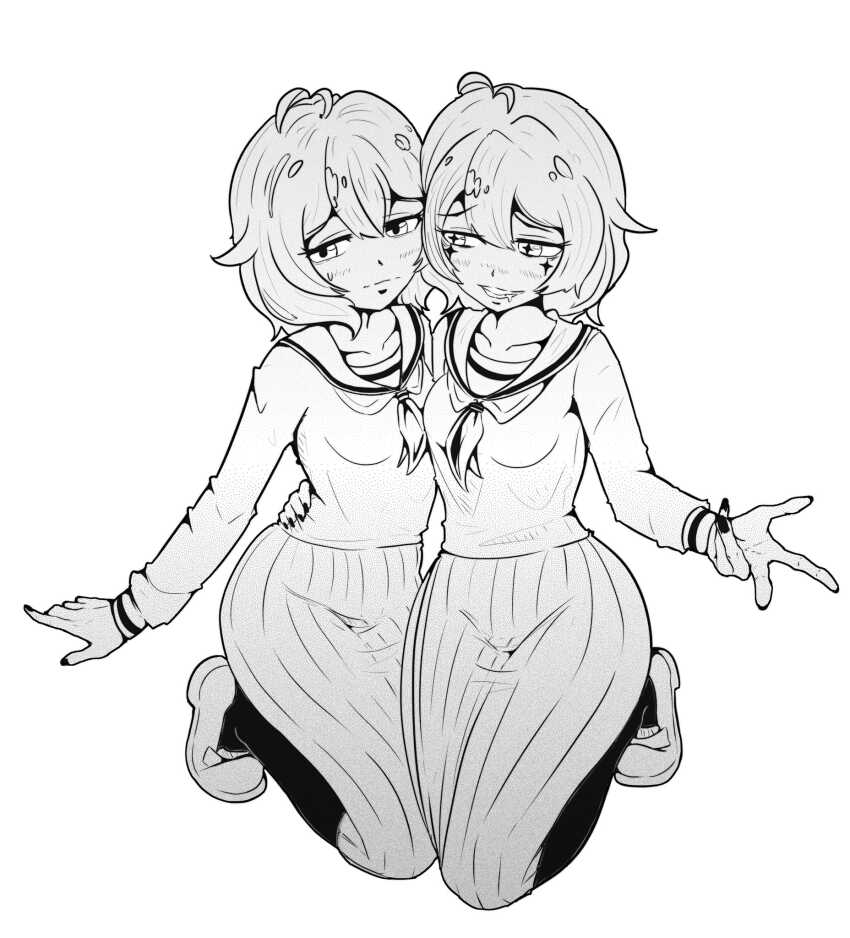 haruka_poipoi, highres, hiiragi_utena, lineart, magia_baiser, mahou_shoujo_ni_akogarete, school_uniform, unusual_pupils