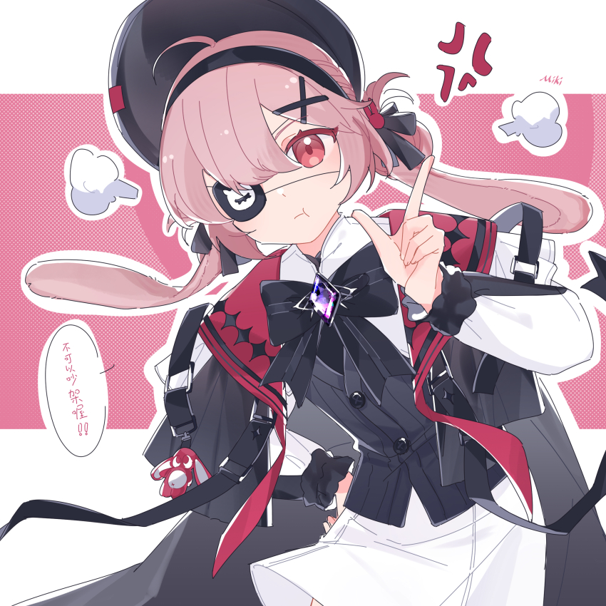 1girl, :t, absurdres, anger_vein, animal_ears, arknights, artist_name, black_bonnet