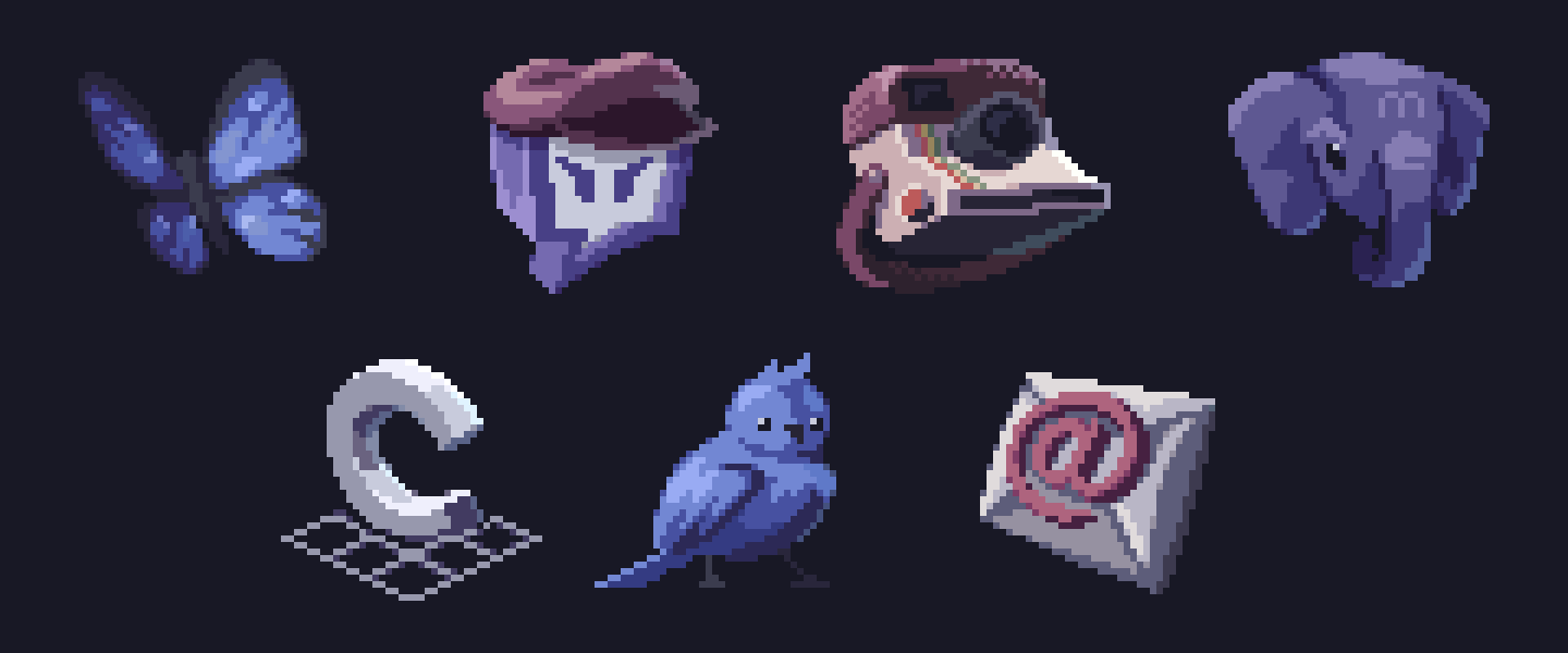 @_(symbol), bird, black_background, blue_bird, bluesky, brown_hat, bug, butterfly