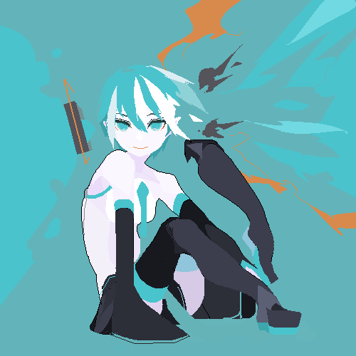 1girl, bare_shoulders, black_thighhighs, commentary_request, detached_sleeves, full_body, green_background, green_eyes