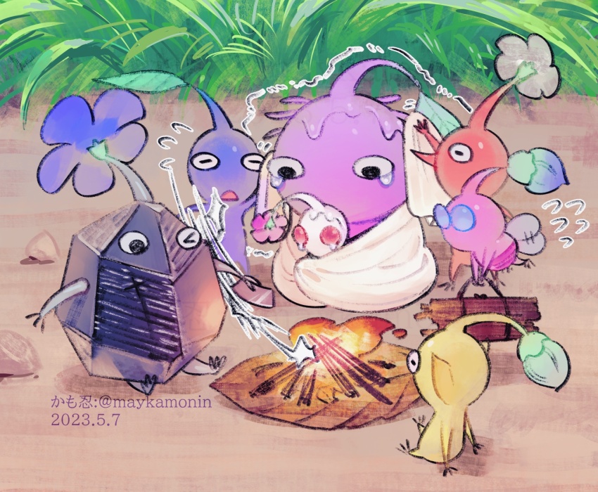 >_o, ^^^, afterimage, artist_name, autumn_leaves, black_eyes, black_skin, blue_eyes