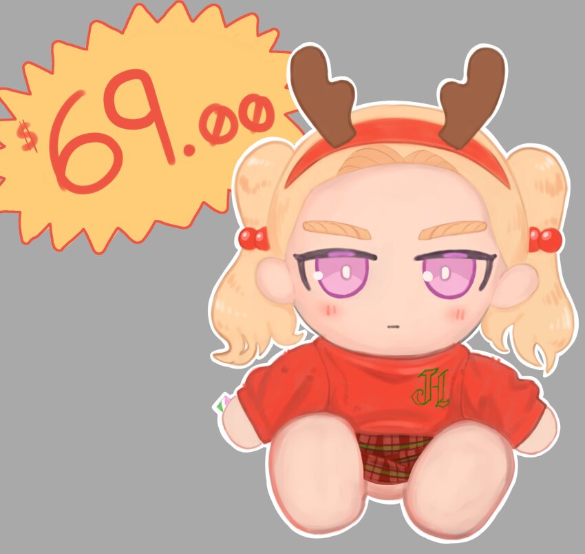 1girl, absurdres, antlers, blonde_hair, borrowed_character, character_doll, codismal, doll