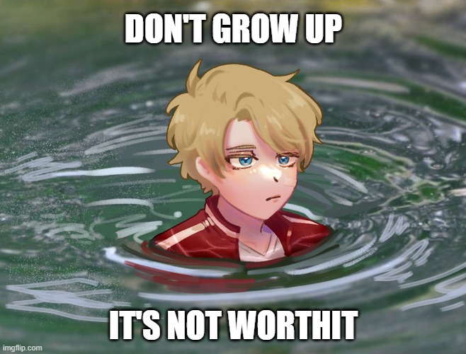 1boy, animification, blonde_hair, blue_eyes, calampus, commentary_request, dream_smp, english_text