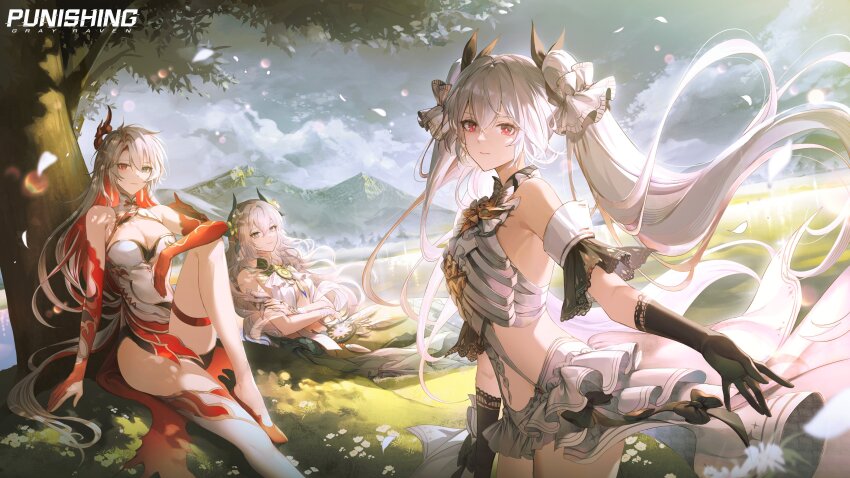 3girls, absurdres, alpha:_crimson_weave_(pgr), alpha:_crimson_weave_(vow_of_dragon)_(pgr), alpha_(pgr), alternate_costume, blue_eyes, breasts