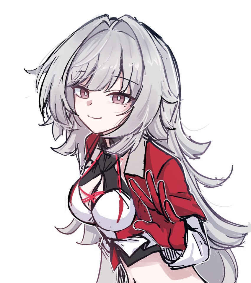 1girl, breasts, brown_eyes, cleavage, closed_mouth, commentary, erdos_helia, erdos_helia_(valkyrie_boltstorm)