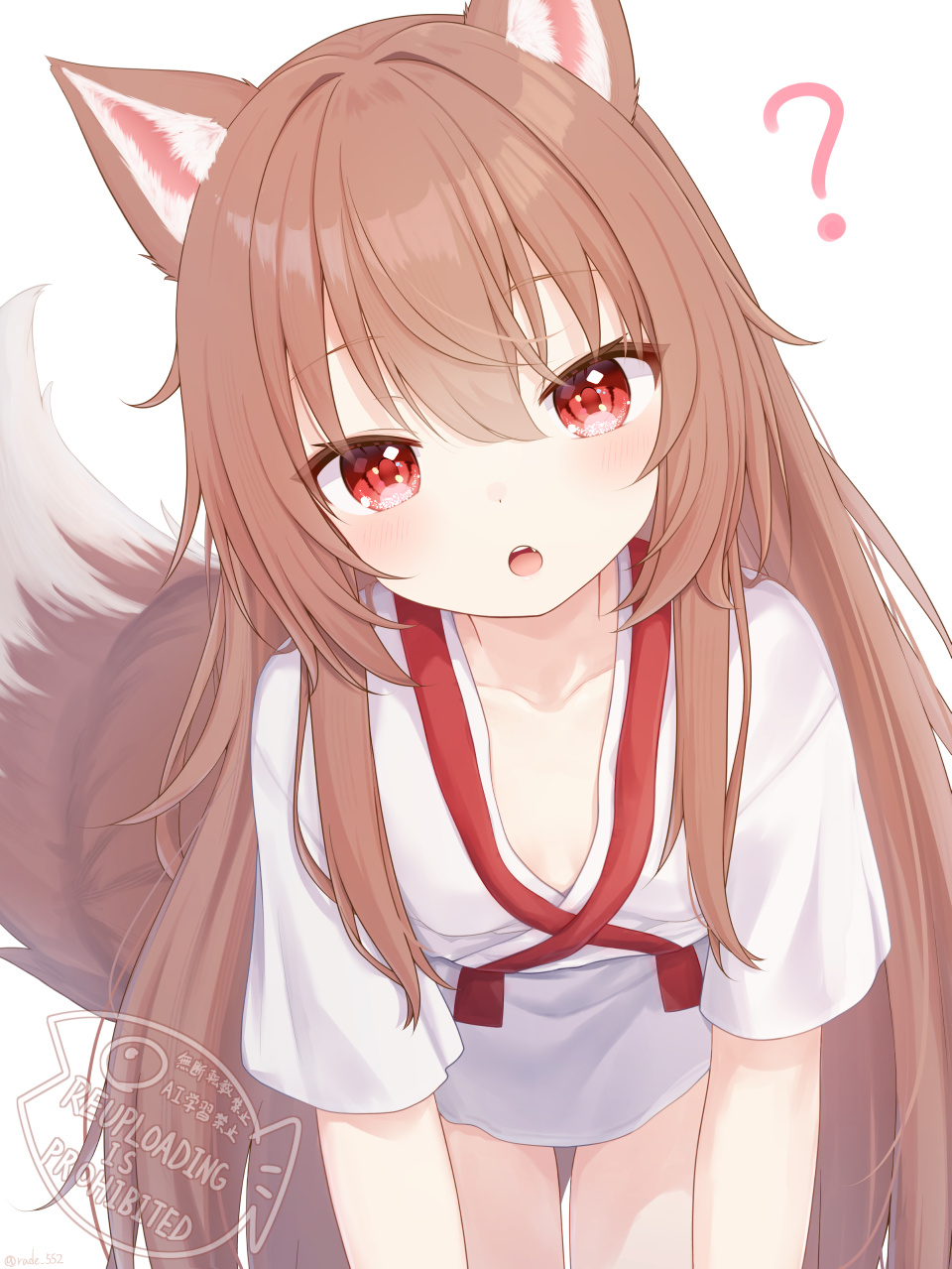 1girl, ?, all_fours, animal_ear_fluff, animal_ears, blush, breasts, brown_hair