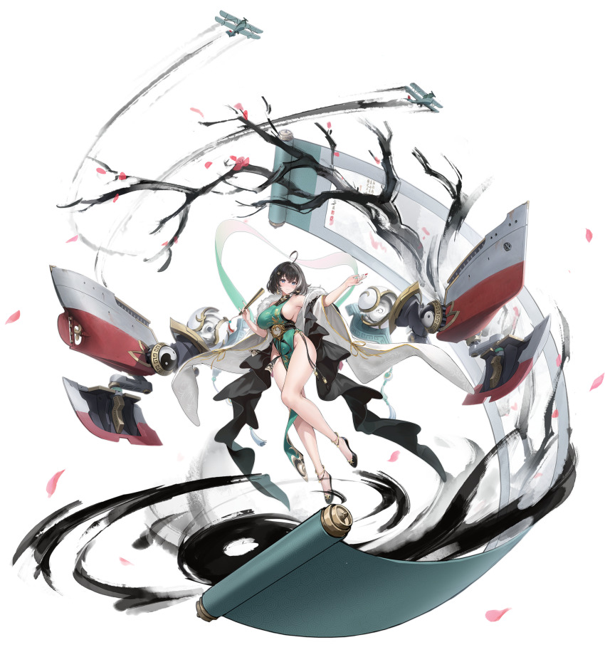 1girl, absurdres, ahoge, aircraft, airplane, anklet, armpits, artist_request