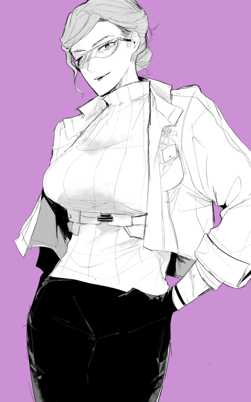 1girl, armored_core, armored_core_vi:_fires_of_rubicon, breasts, chest_harness, cinder_carla, cowboy_shot, gloves